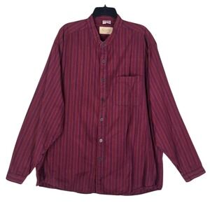 Vtg Scully Shirt Mens 2XL Button Up Band Collar Textured Striped Maroon Red USA